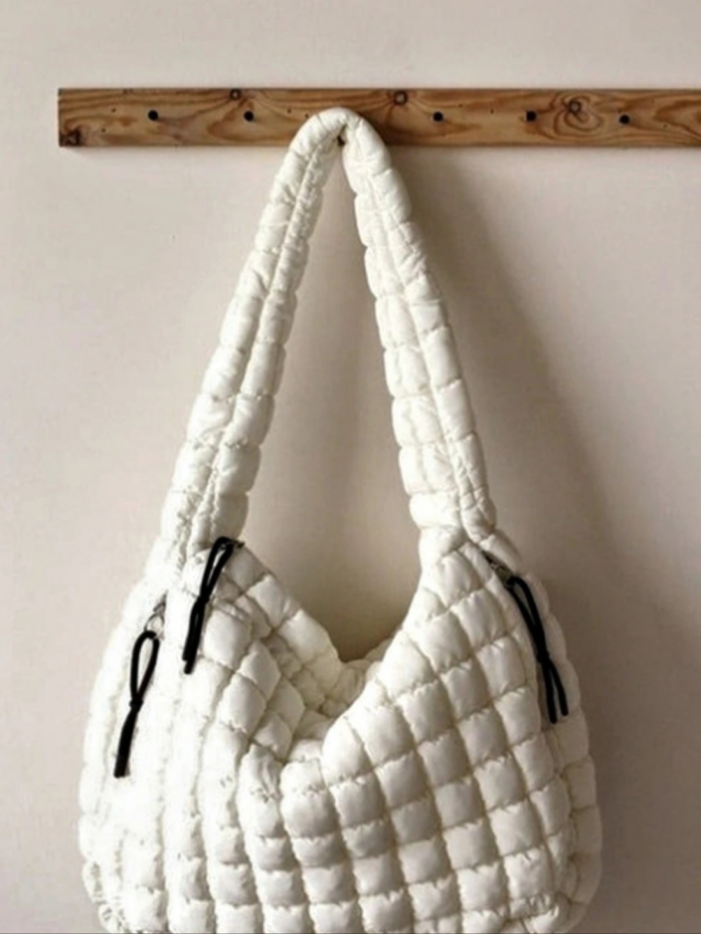 Quilted Oversized Shoulder Bag in off White